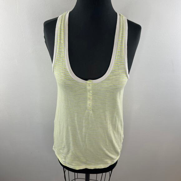 J Crew Woman Gray Yellow Striped Henley Half Button Tank Shirt Top Size S Small - Picture 2 of 9